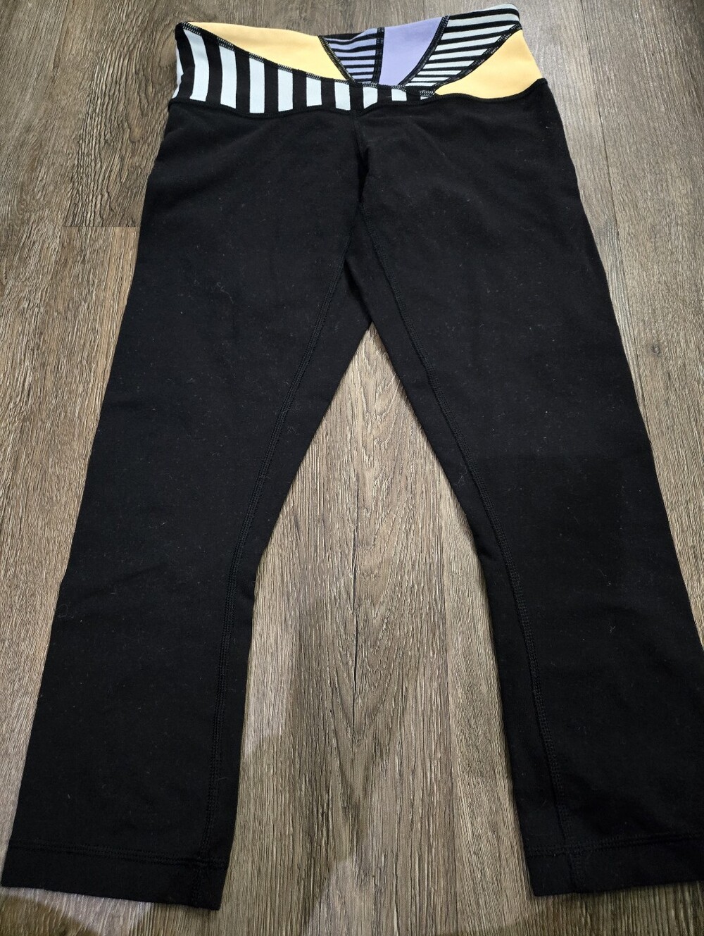 lululemon athletica Black Leggings with Yellow & Lavender Patterned Waistband